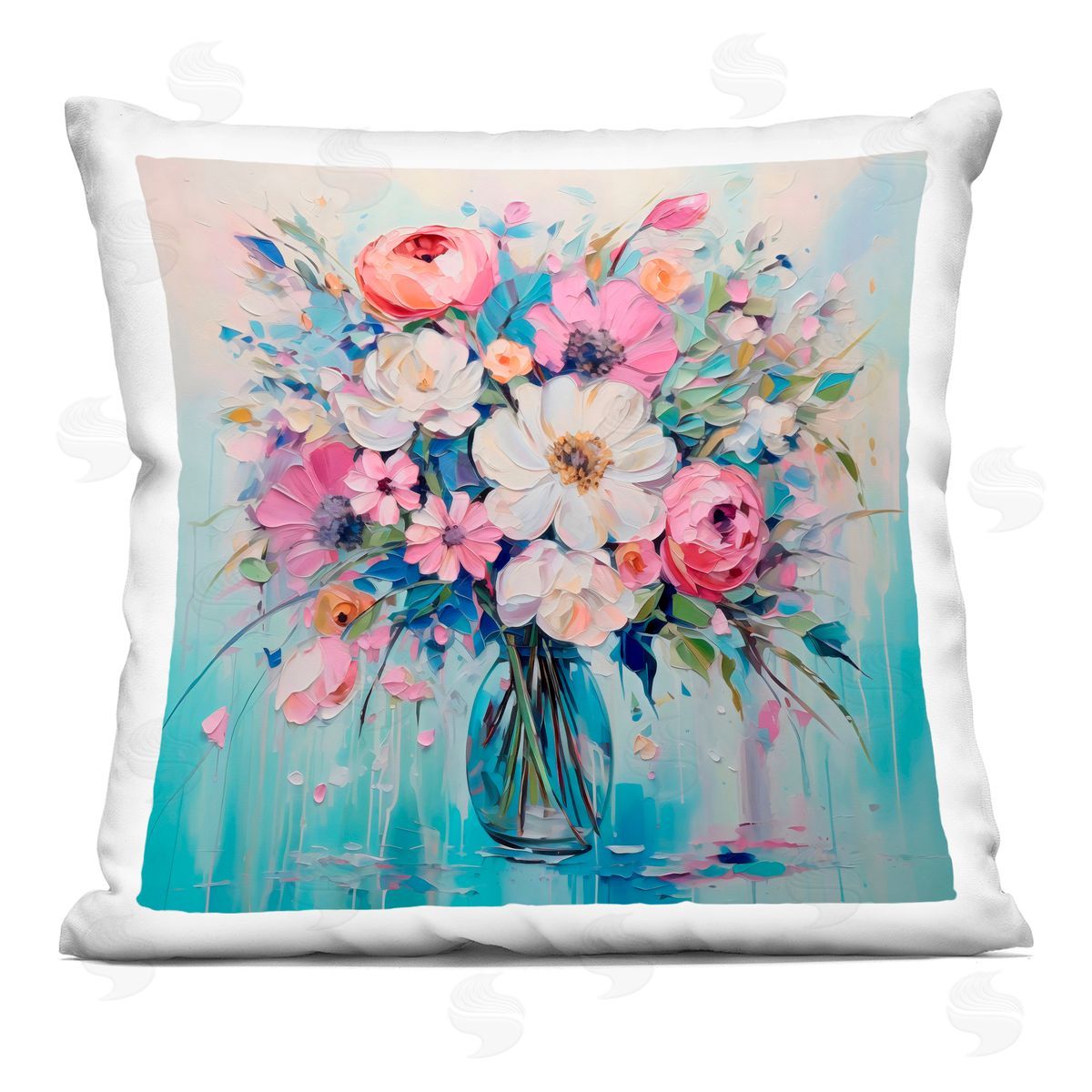 Creative Studio Faux Textured Bouquet on Blue Indoor Printed Pillow Art