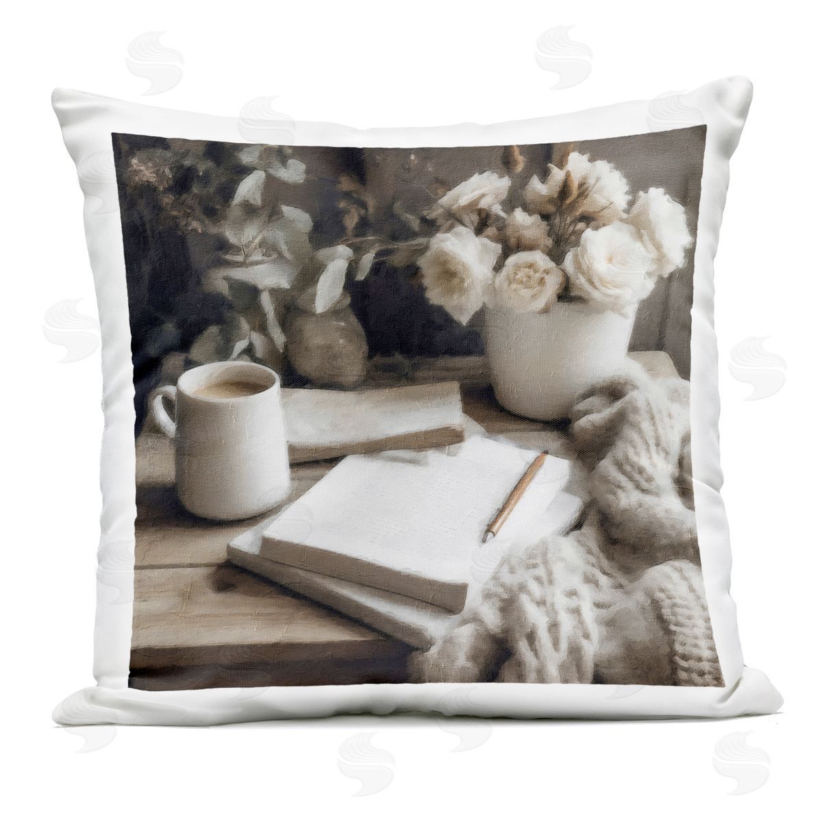 Riley B Morning Coffee & Journaling Outdoor Printed Throw Pillow