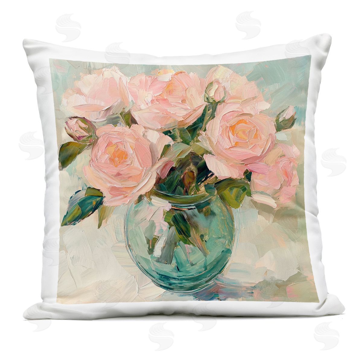 Gina Kelly Pink Roses in Green Vase Outdoor Printed Throw Pillow
