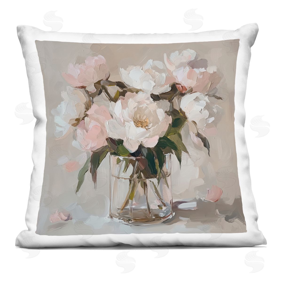 Gina Kelly Pink Peonies in Clear Vase Indoor Printed Throw Pillow