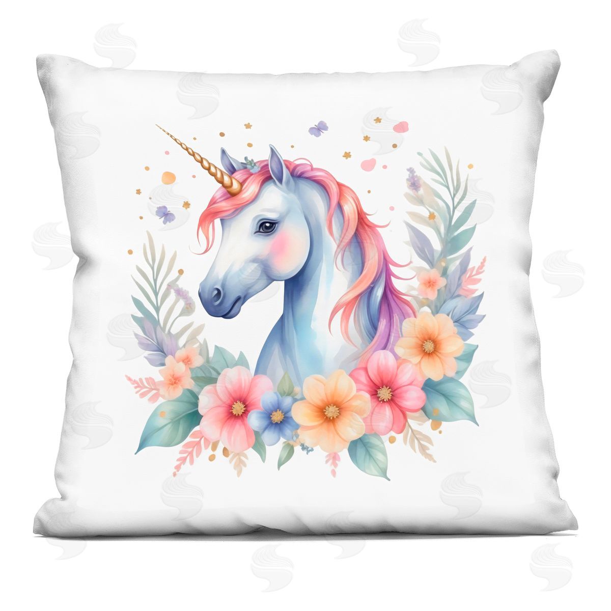 Creative Studio Colorful Unicorn with Flowers Indoor Printed Throw Pillow