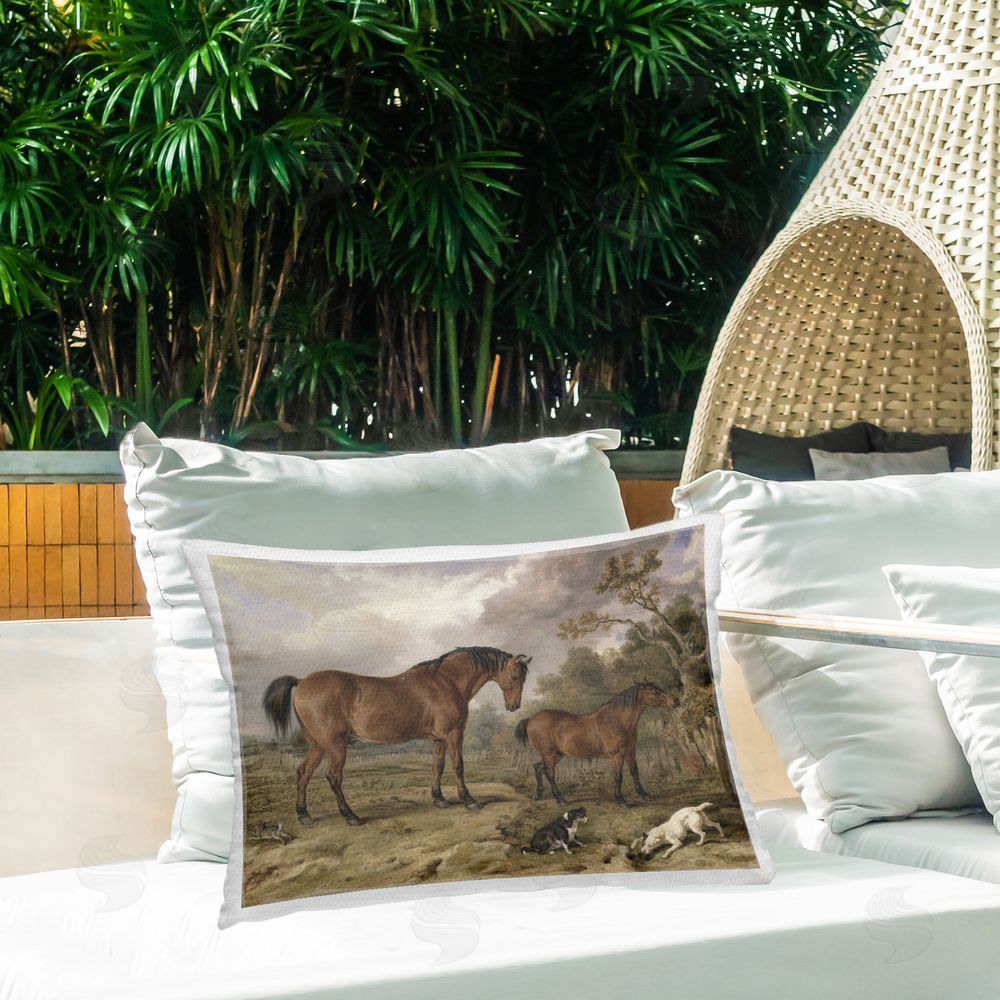 Corinne Haig Wild Dogs & Horses Traditional Outdoor Rectangular Pillow on Patio