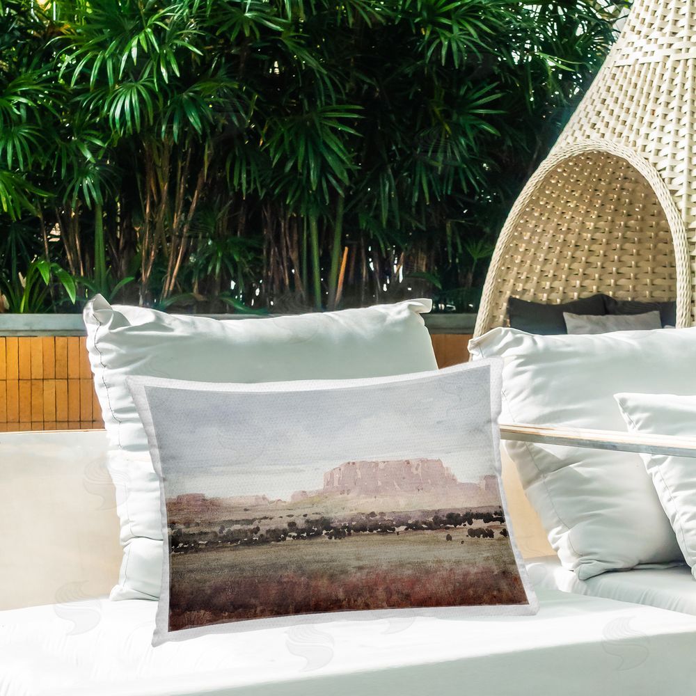 Corinne Haig Earthy Canyon Mesa Outdoor Printed Throw Pillow on Patio