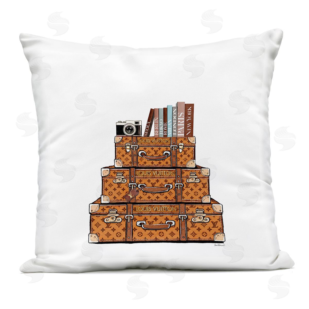 Amanda Greenwood Vintage Glam Luggage Stack Outdoor Printed Throw Pillow