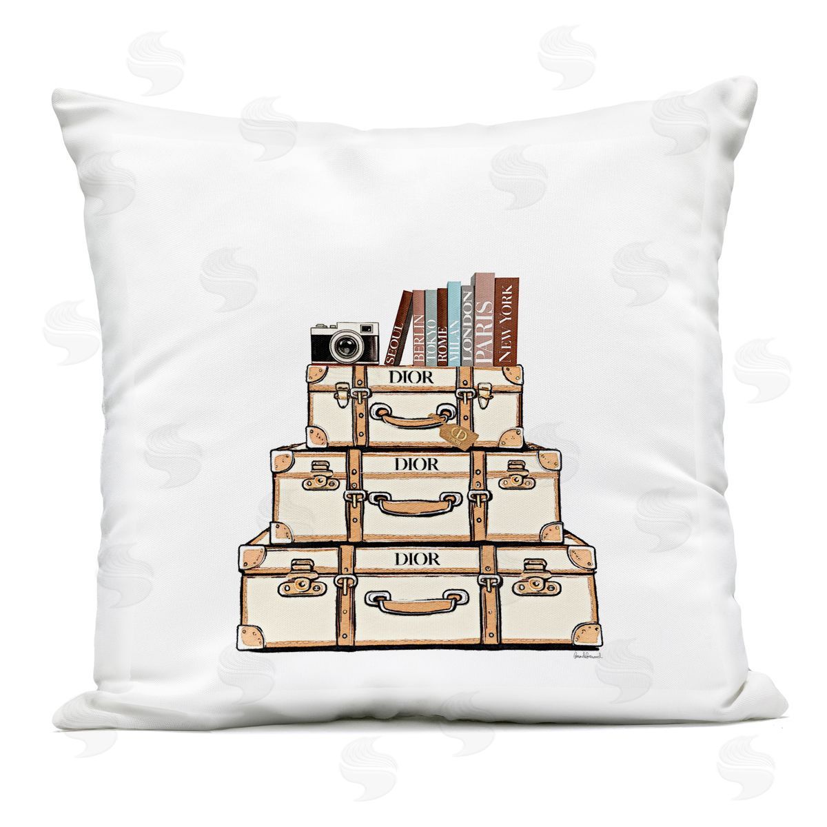 Amanda Greenwood Cream Luggage Stack Outdoor Printed Throw Pillow