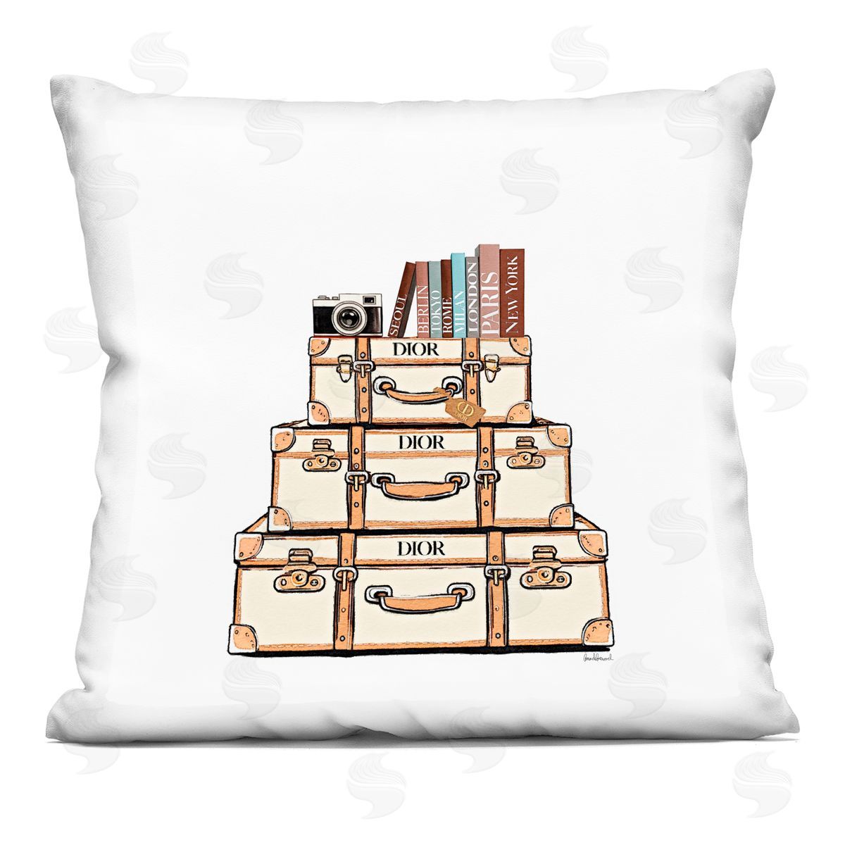 Amanda Greenwood Cream Luggage Stack Indoor Printed Throw Pillow