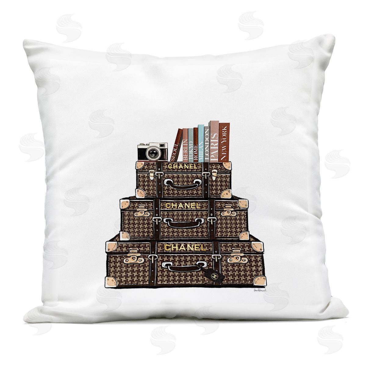 Amanda Greenwood Travel Vintage Luggage & Books Outdoor Printed Throw Pillow