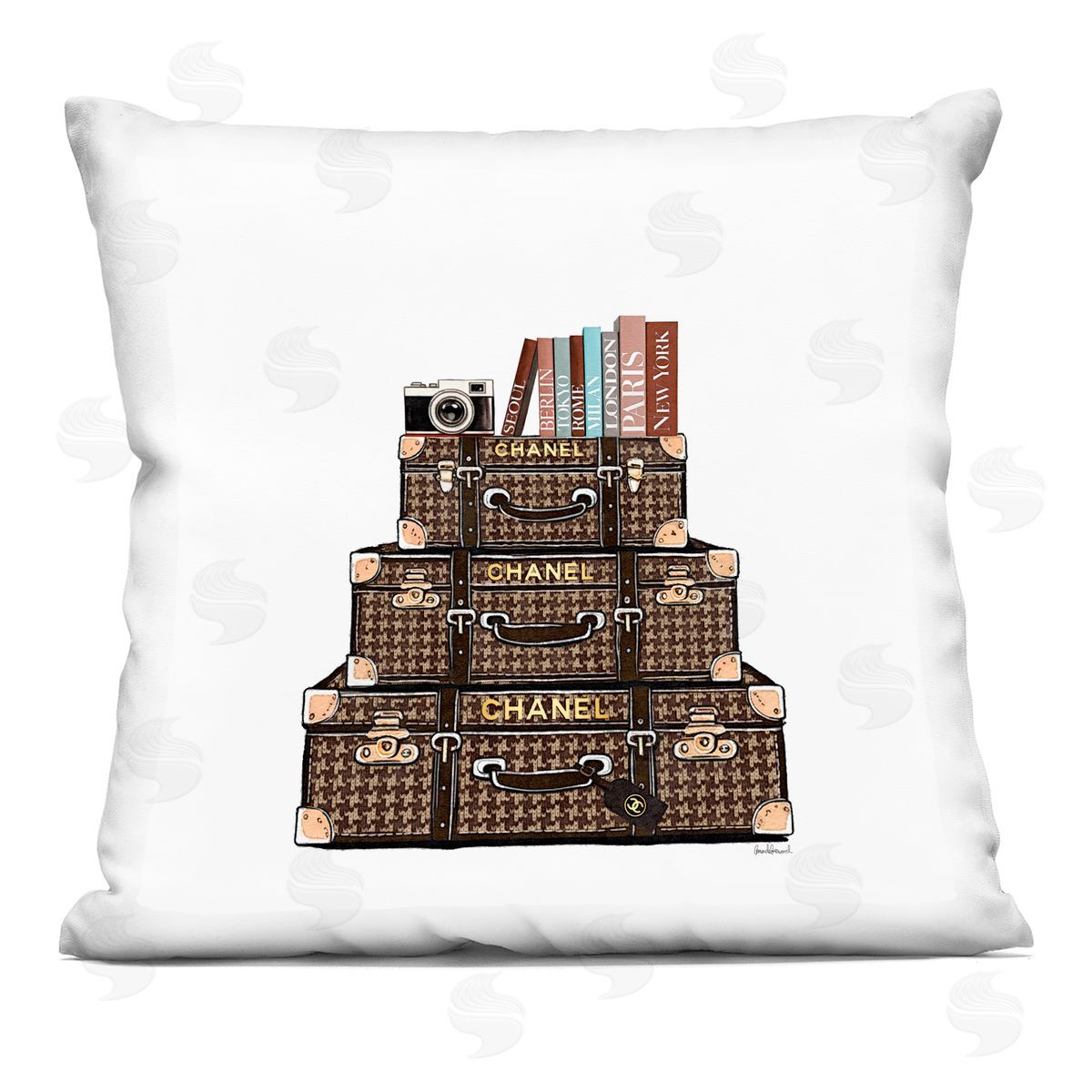 Amanda Greenwood Travel Vintage Luggage & Books Indoor Printed Throw Pillow