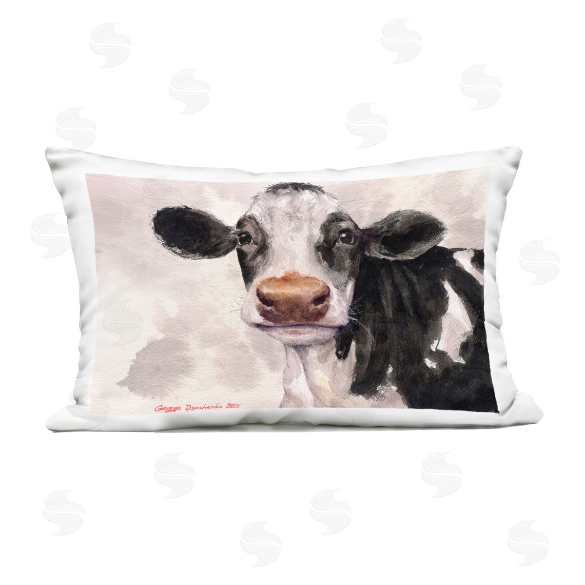 George Dyachenko Cute Cow with Abstract Background Outdoor Printed Throw Pillow