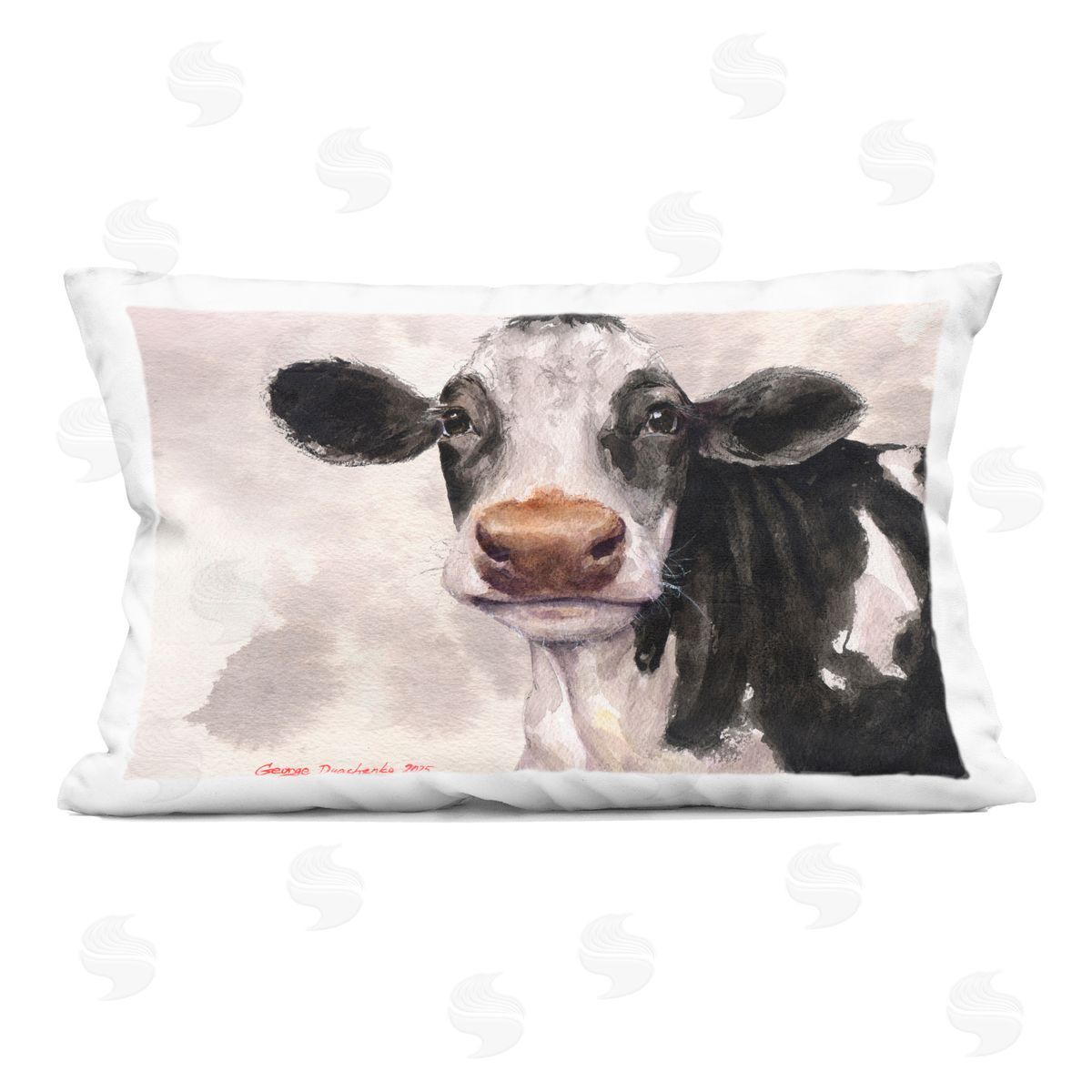 George Dyachenko Cute Cow with Abstract Background Indoor Printed Throw Pillow