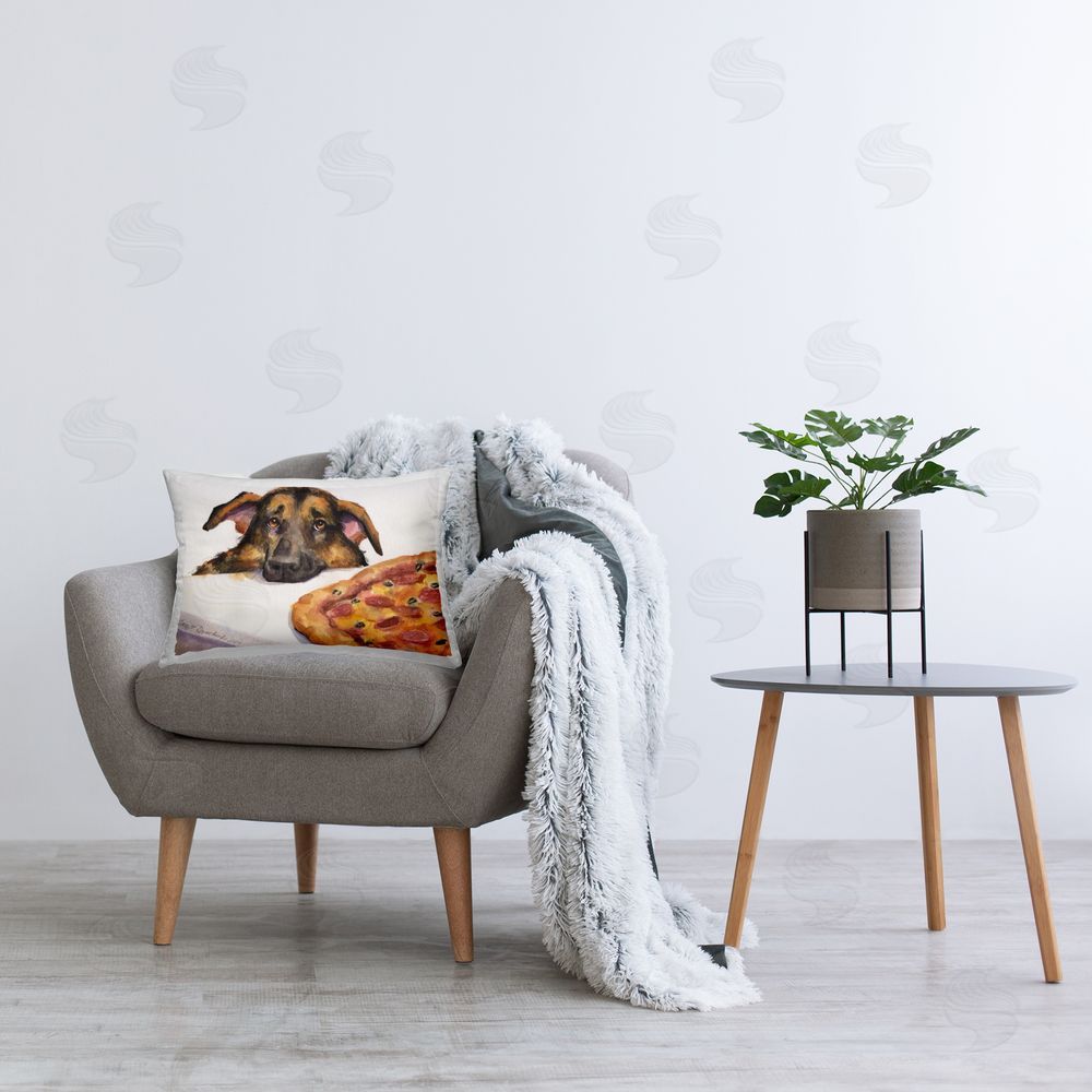 George Dyachenko German Shepherd with Pizza Printed Indoor Throw Pillow in Room