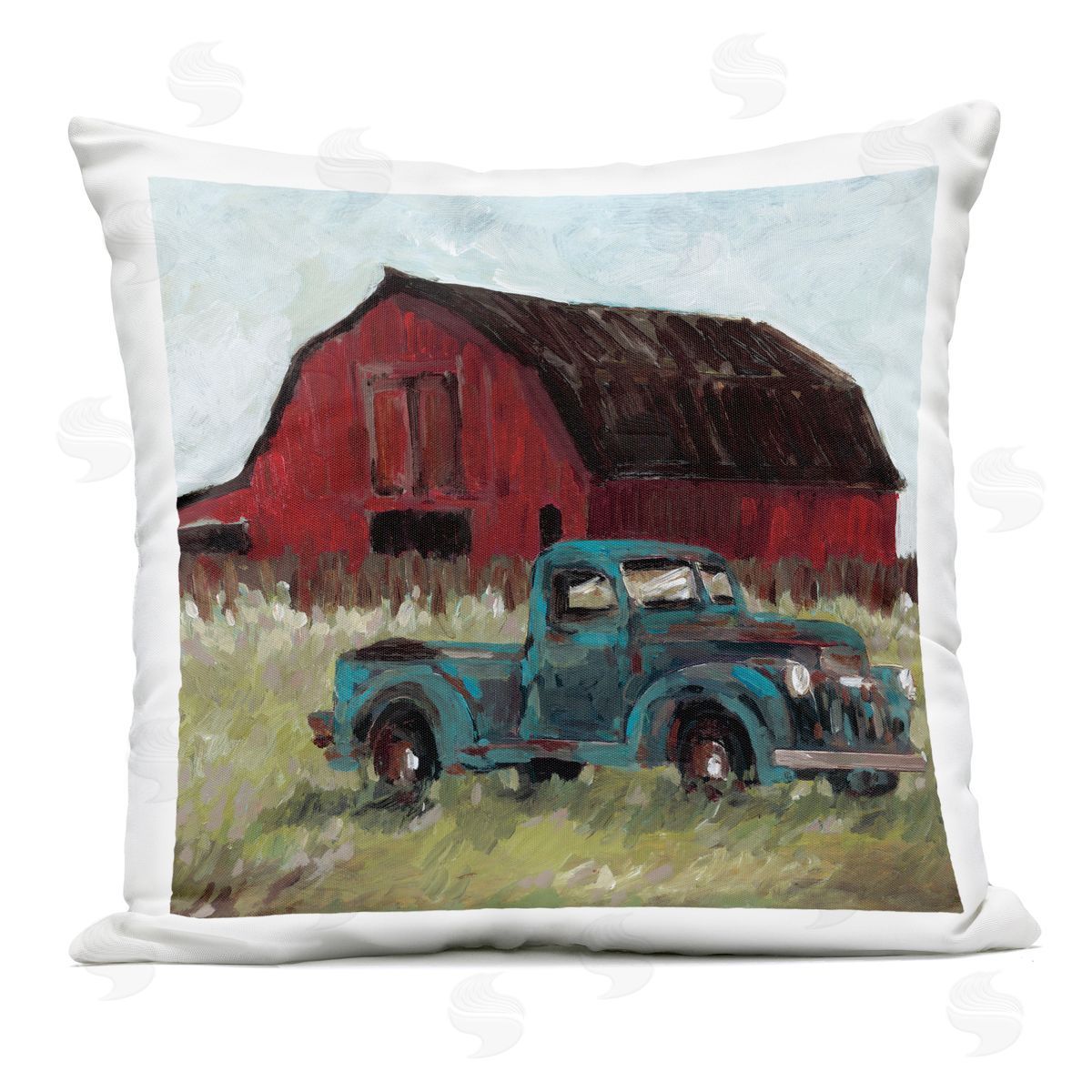 Wani Pasion Truck & Red Barn Plush Polyester Art Print Pillow