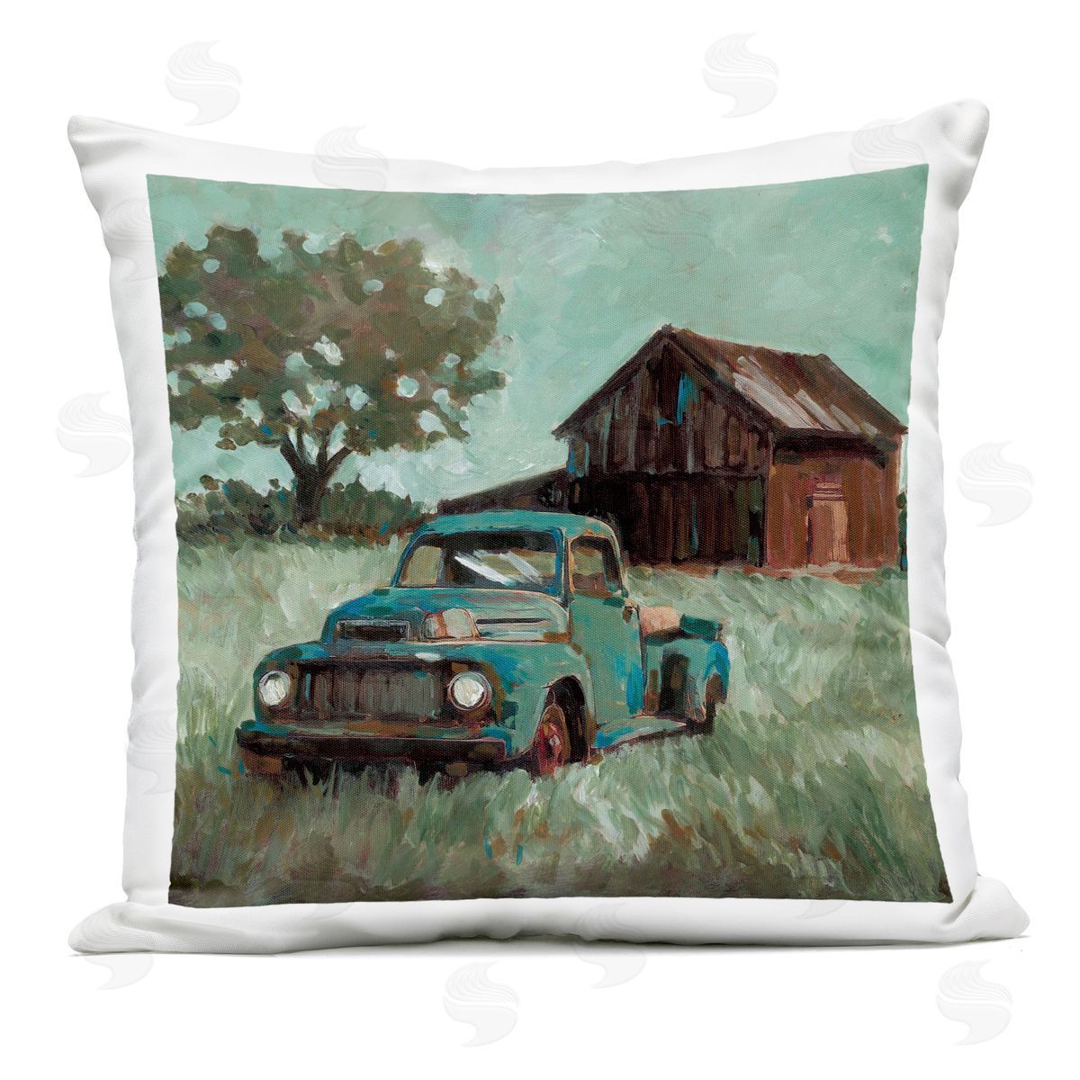 Wani Pasion Vintage Pickup in Green Hues Plush Polyester Art Print Pillow