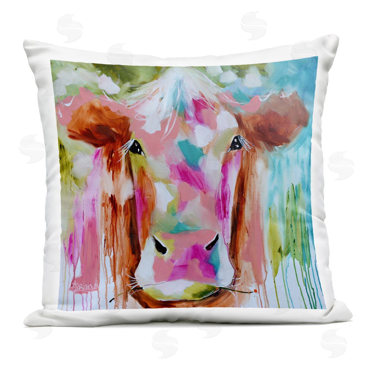 Amanda Brooks Expressionist Vibrant Cow Plush Polyester Art Print Pillow