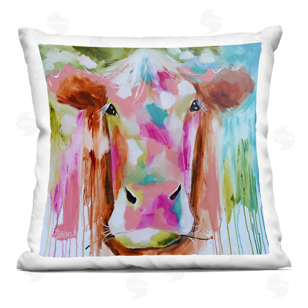 Amanda Brooks Expressionist Vibrant Cow Plush Polyester Art Print Pillow