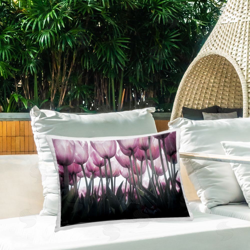 Martin Podt Uplifting Purple Tulip Field Outdoor Printed Throw Pillow on Patio