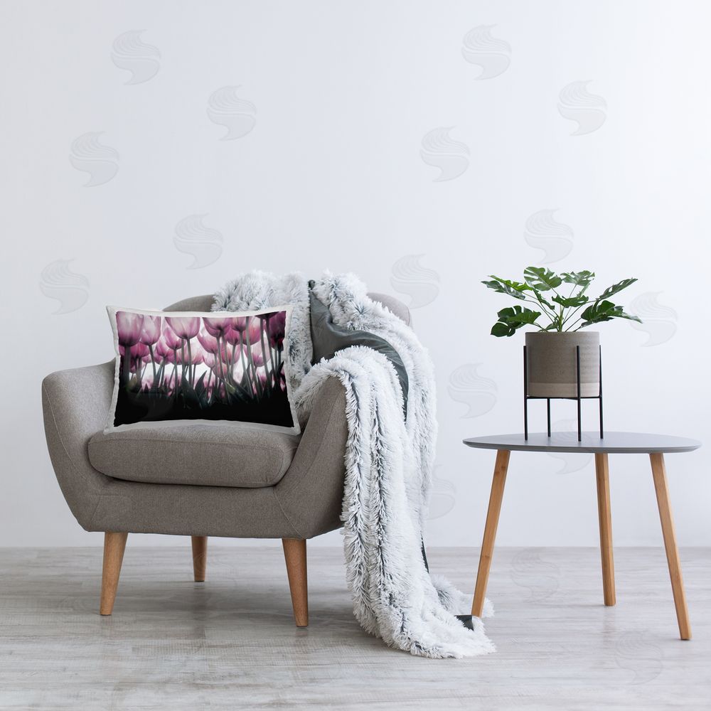 Martin Podt Uplifting Purple Tulip Field Printed Indoor Throw Pillow in Room