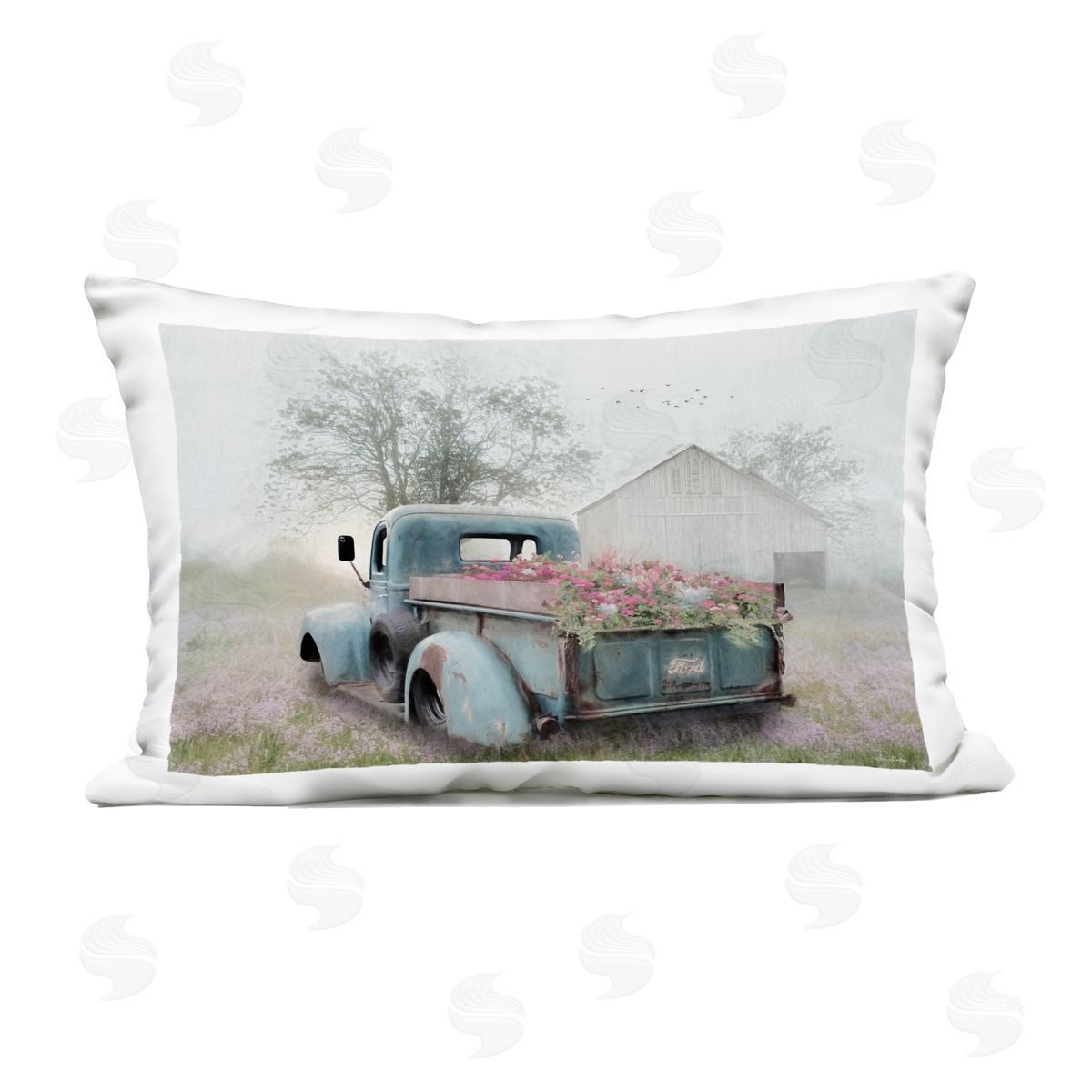 Lori Deiter Foggy Truck with Flowers Outdoor Printed Throw Pillow