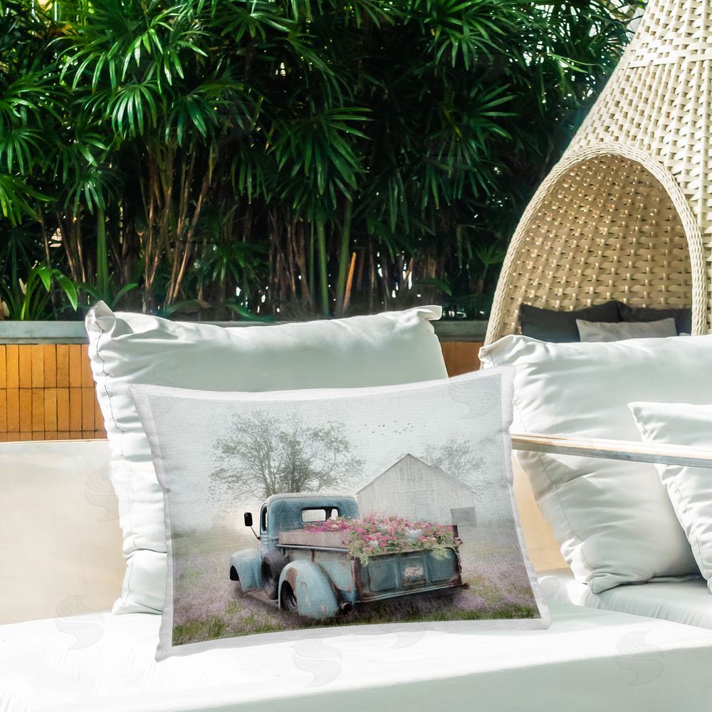 Lori Deiter Foggy Truck with Flowers Outdoor Printed Throw Pillow on Patio