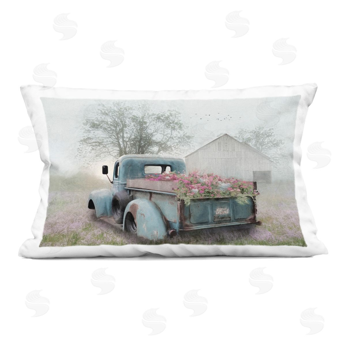 Lori Deiter Foggy Truck with Flowers Indoor Printed Throw Pillow