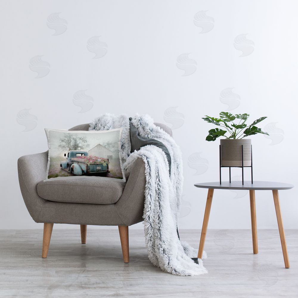 Lori Deiter Foggy Truck with Flowers Printed Indoor Throw Pillow in Room
