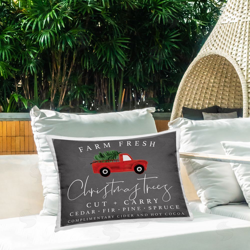Lux + Me Designs Farm Fresh Christmas with Truck Outdoor Printed Throw Pillow on Patio