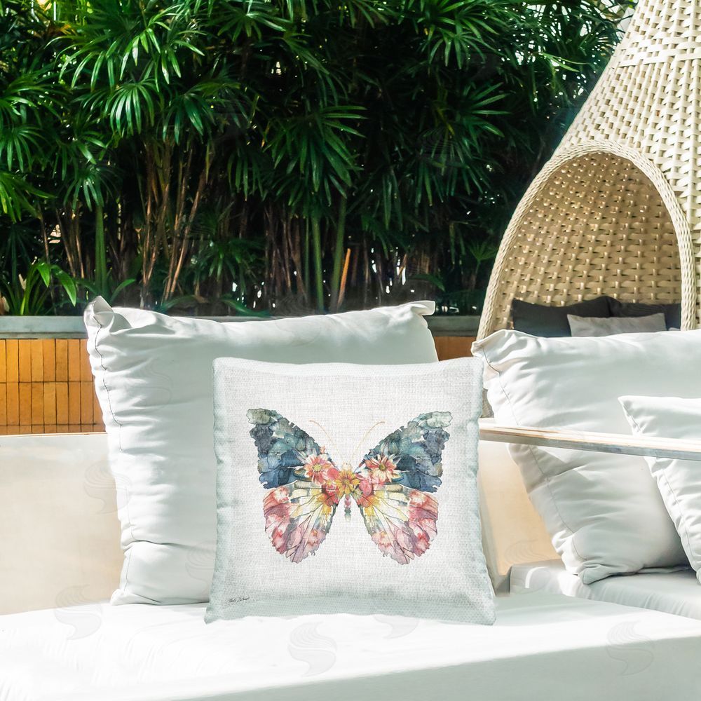 Nicole DeCamp Floral Flight Butterfly Wings Outdoor Printed Throw Pillow on Patio