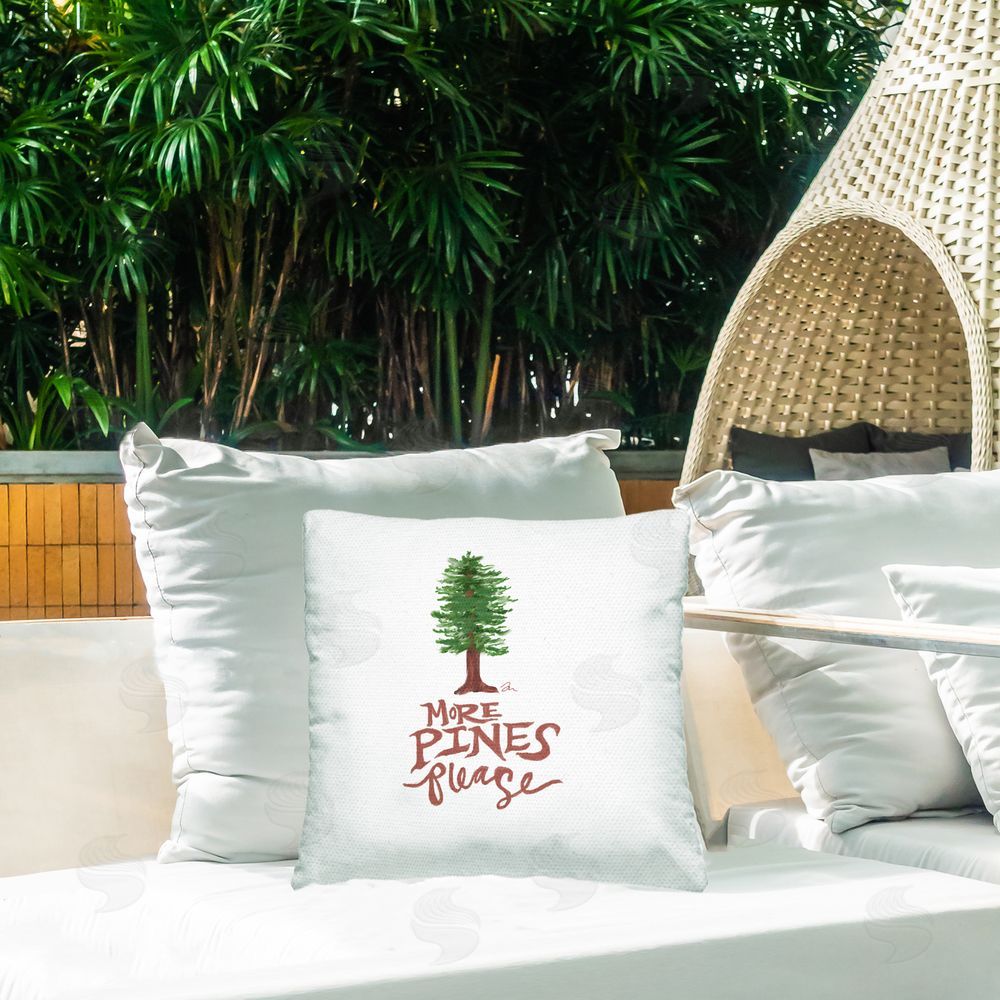 Jessica Mingo More Pines Please Illustration Outdoor Printed Throw Pillow on Patio