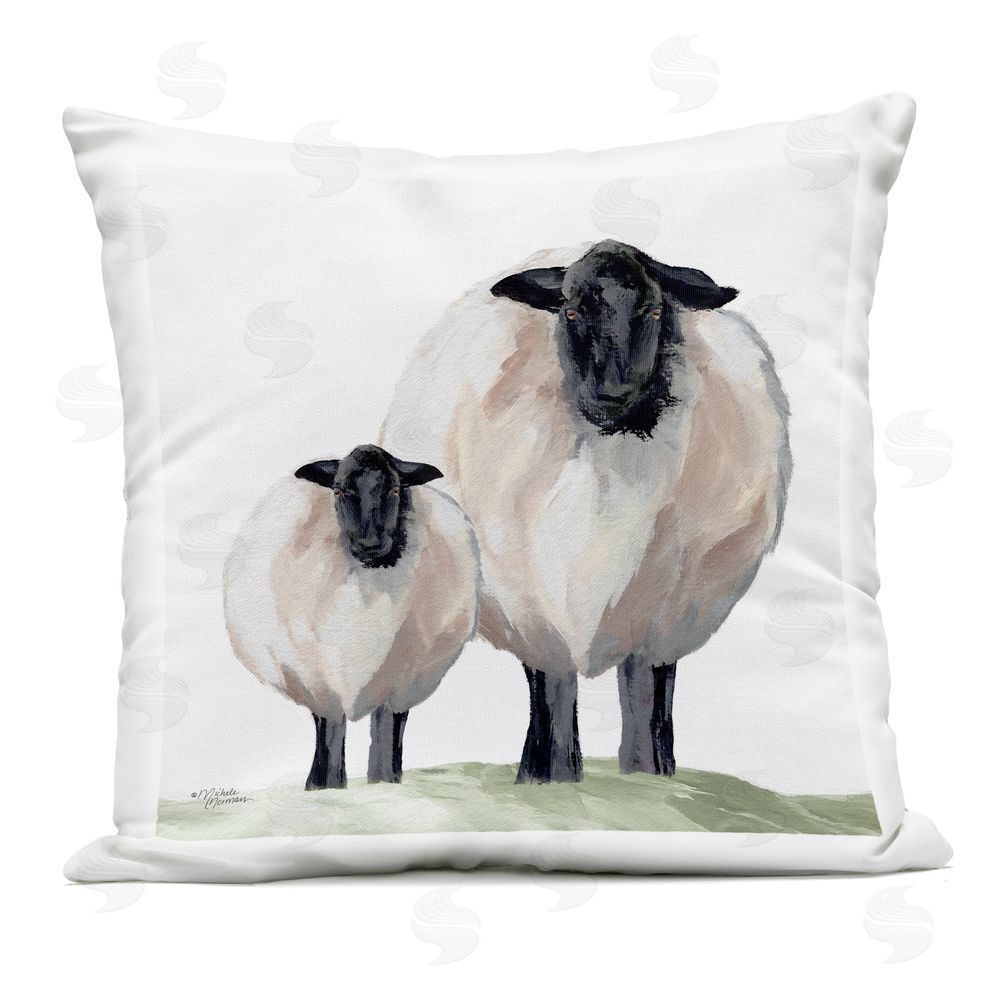 Michele Norman Sheep And Lamb Portrait Outdoor Printed Throw Pillow