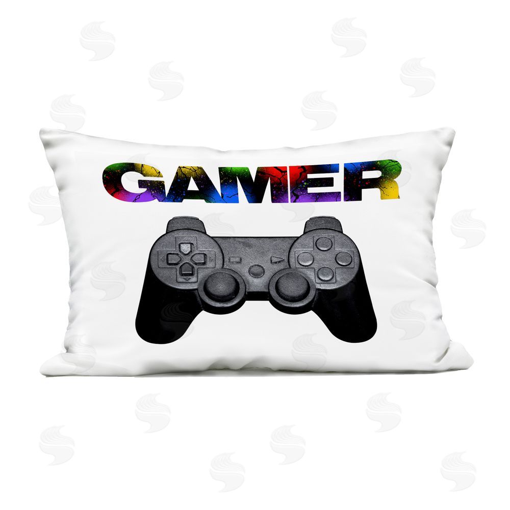 Marcus Prime Gamer with Rainbow Splatter Outdoor Printed Throw Pillow