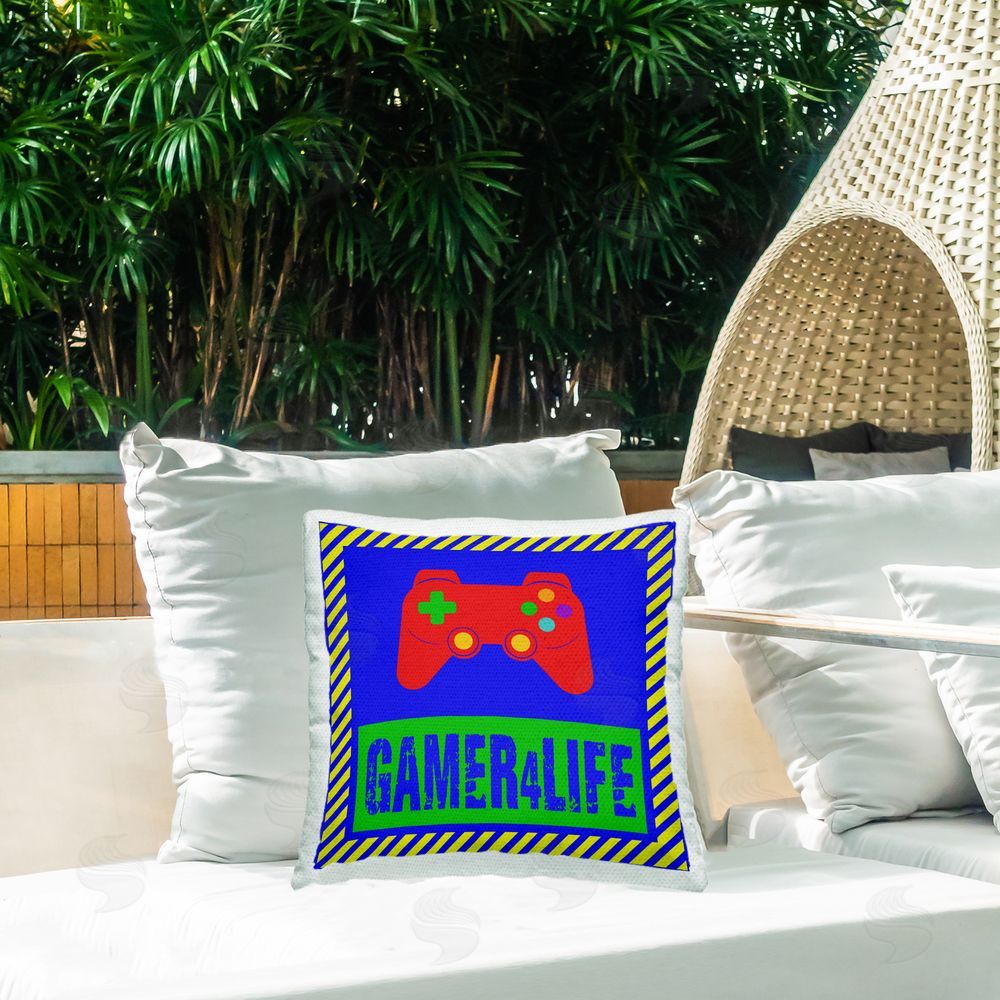 Marcus Prime Gamer 4 Life  Outdoor Printed Throw Pillow on Patio