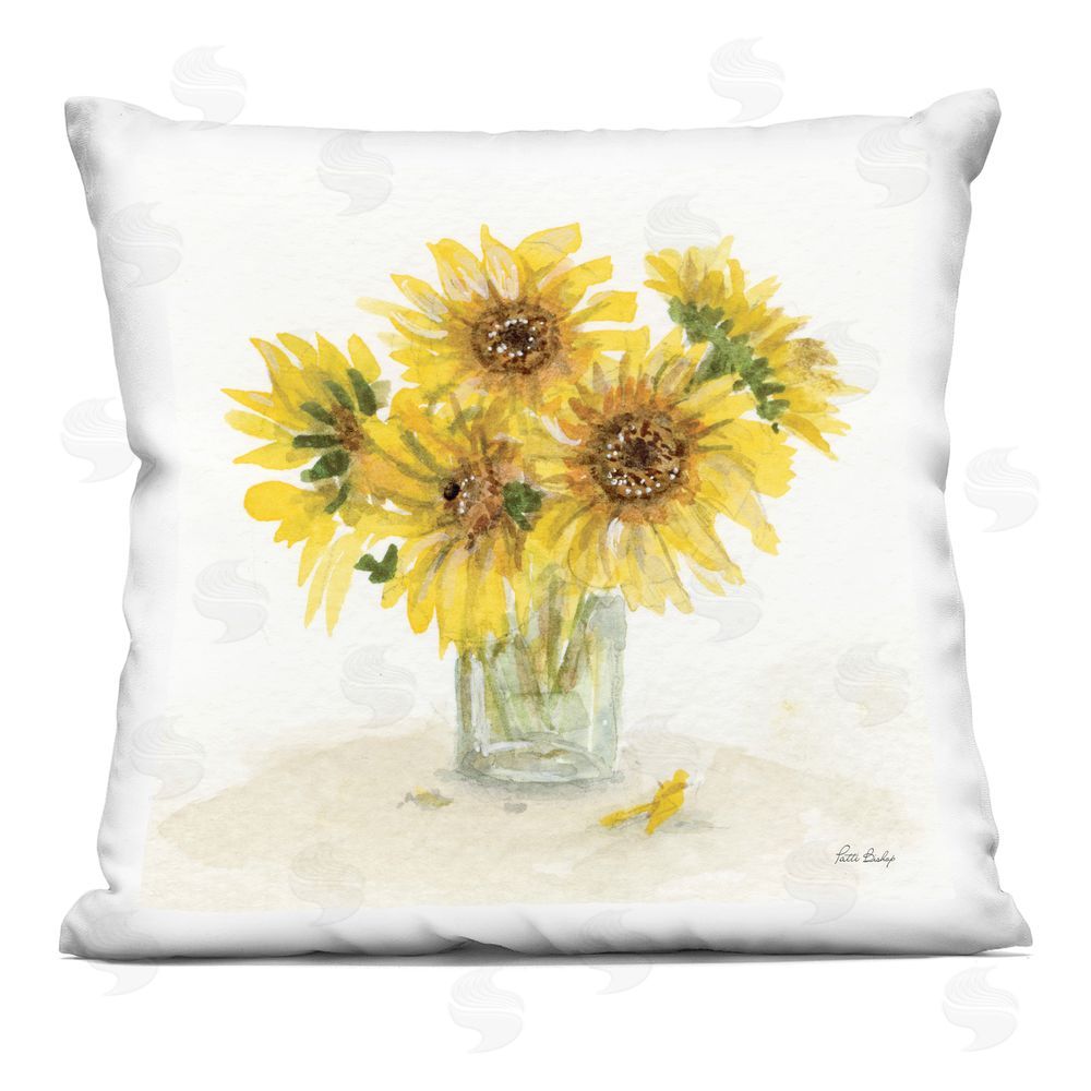 Patti Bishop Unfurling Sunflowers Vase Indoor Printed Throw Pillow