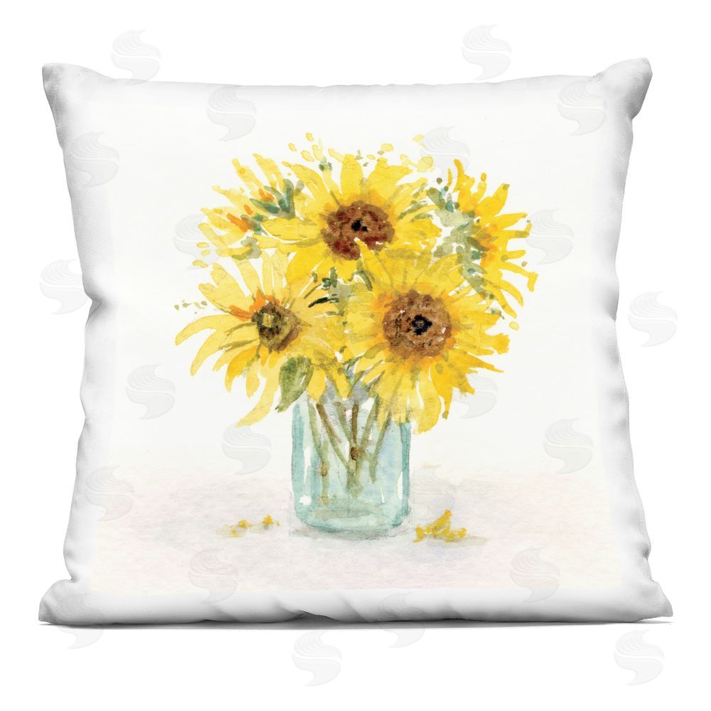 Patti Bishop Warm Yellow Sunflower Bouquet Indoor Printed Throw Pillow