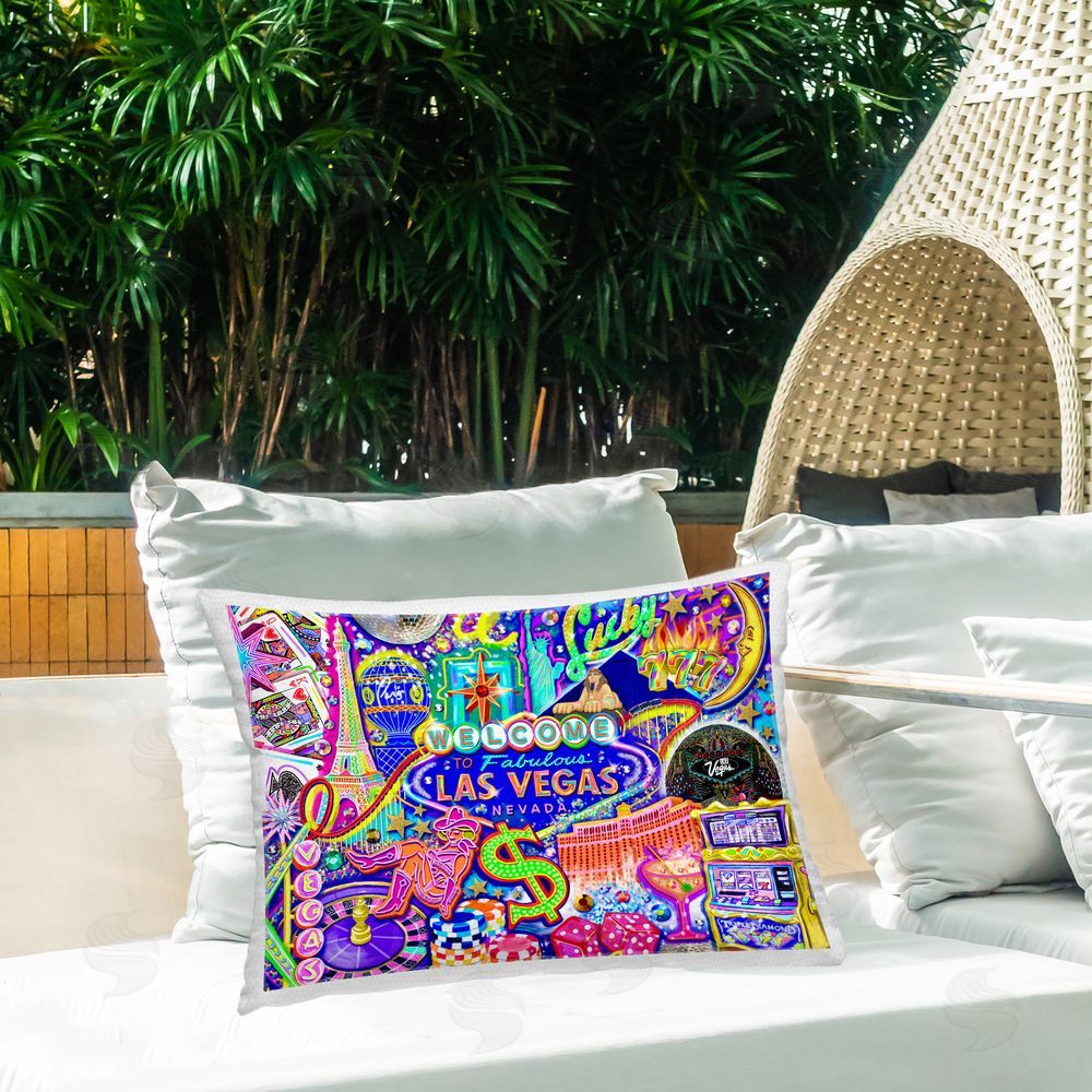Jess Stempel Fabulous Las Vegas Fun Outdoor Printed Throw Pillow on Patio