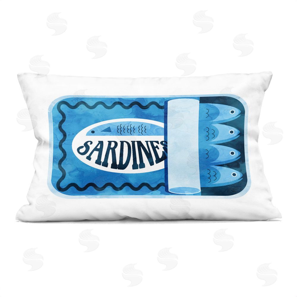 Daphne Polselli Retro Blue Sardine Tin Rectugular Printed Throw Pillow