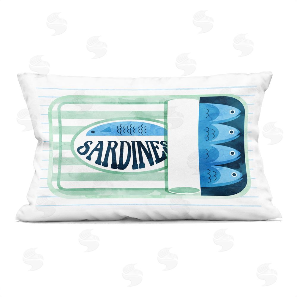 Daphne Polselli Seafoam Sardine Tin over Stripes Rectugular Printed Throw Pillow