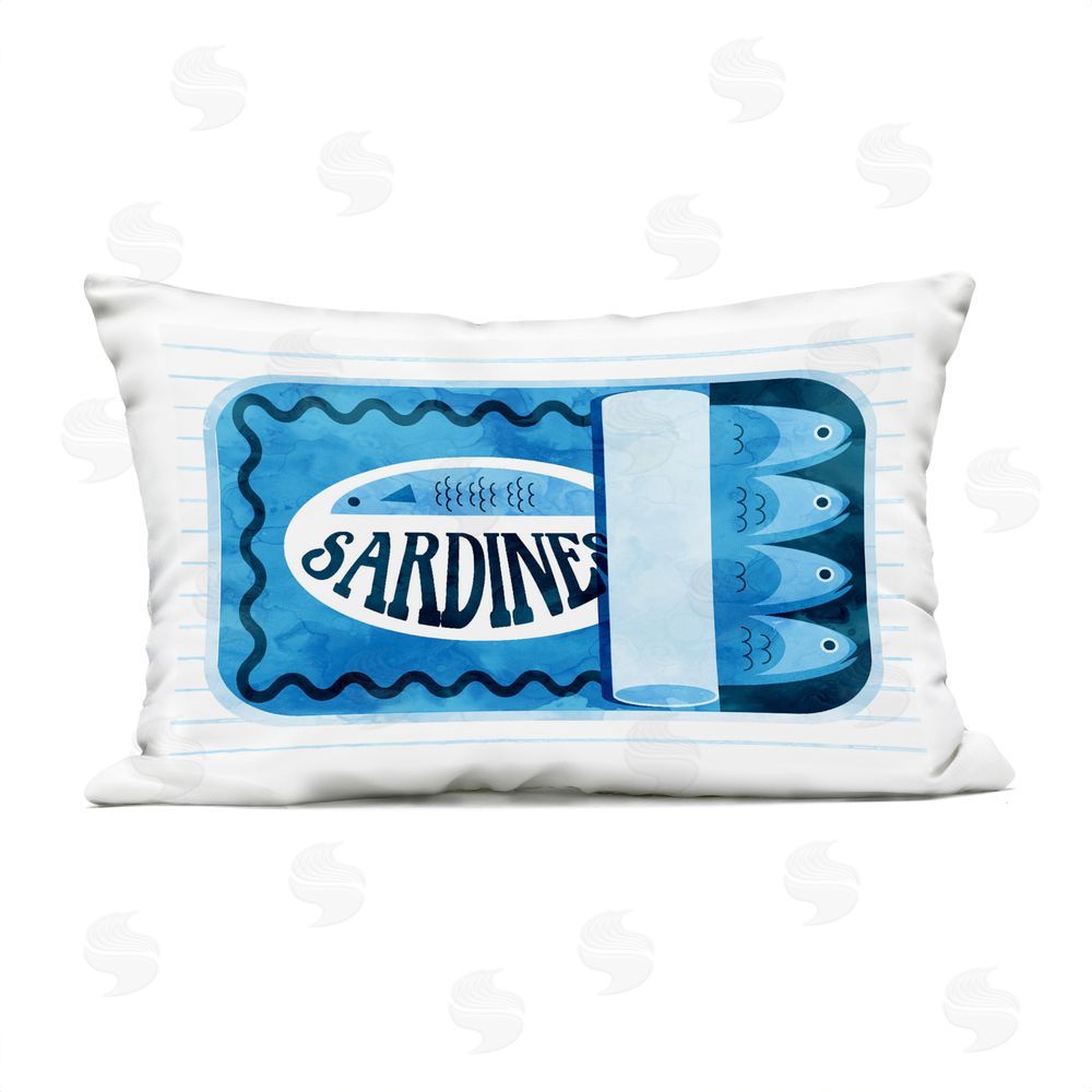 Daphne Polselli Blue Sardine Tin Over Stripes Outdoor Rectugular Printed Throw Pillow