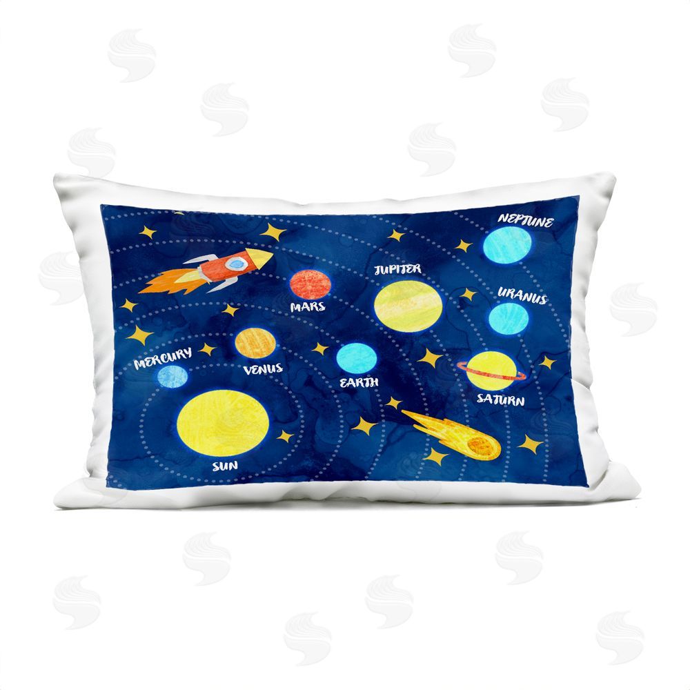 Daphne Polselli Rocket Across Solar System Outdoor Rectugular Printed Throw Pillow