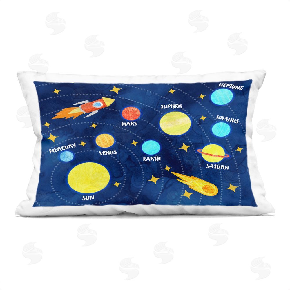 Daphne Polselli Rocket Across Solar System Rectugular Printed Throw Pillow