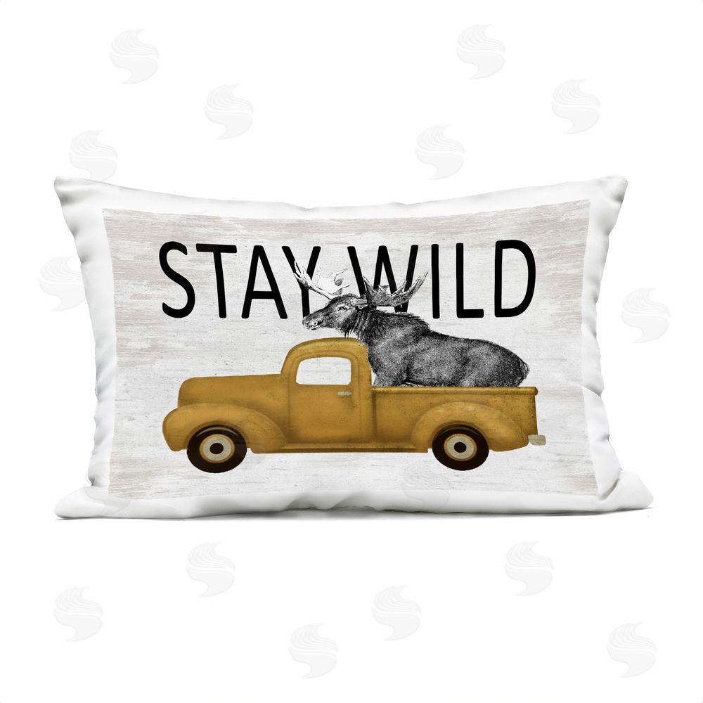 Lettered and Lined Stay Wild Moose Truck Outdoor Rectugular Printed Throw Pillow