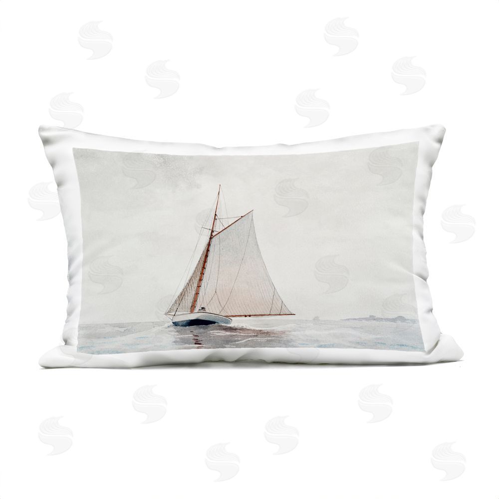Lettered and Lined Timeless Sailboat Vessel Outdoor Rectugular Printed Throw Pillow