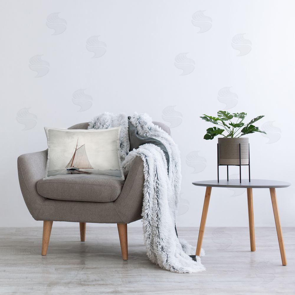 Lettered and Lined Timeless Sailboat Vessel Rectugular Printed Throw Pillow on Chair