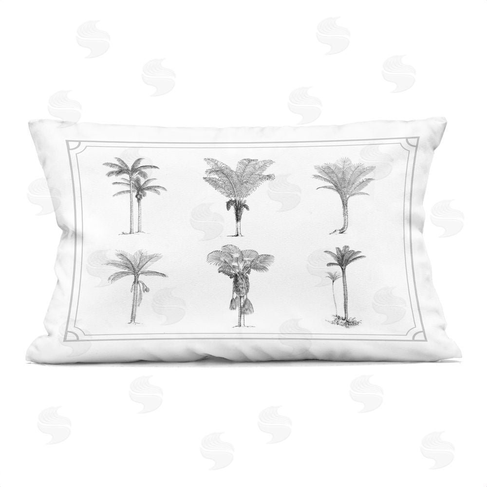 Lettered and Lined Various Palm Tree Types Vintage Rectugular Printed Throw Pillow
