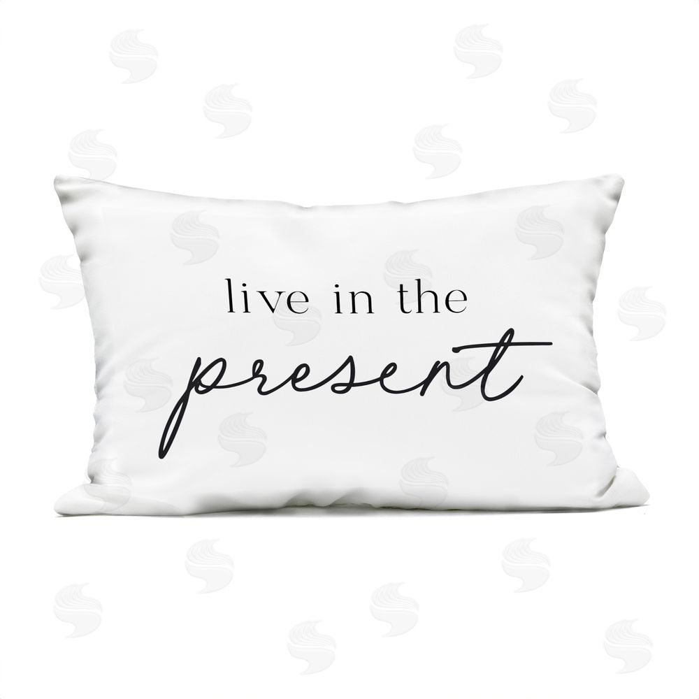 Lettered and Lined Live In The Present Outdoor Rectugular Printed Throw Pillow