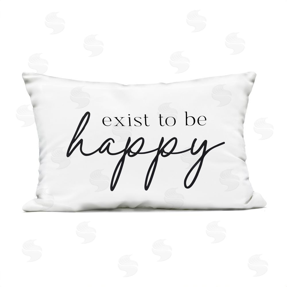 Lettered and Lined Exist To Be Happy Outdoor Rectugular Printed Throw Pillow