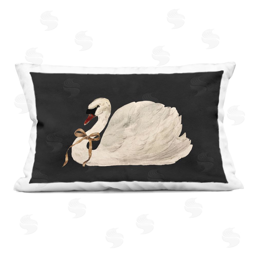 Lettered and Lined Festive Swan with Ribbon Printed Plush Polyester Throw Pillow