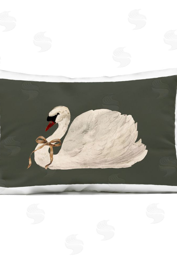 Lettered and Lined Holiday Swan with Ribbon Outdoor Quick-Dry Polyester Printed Throw Pillow