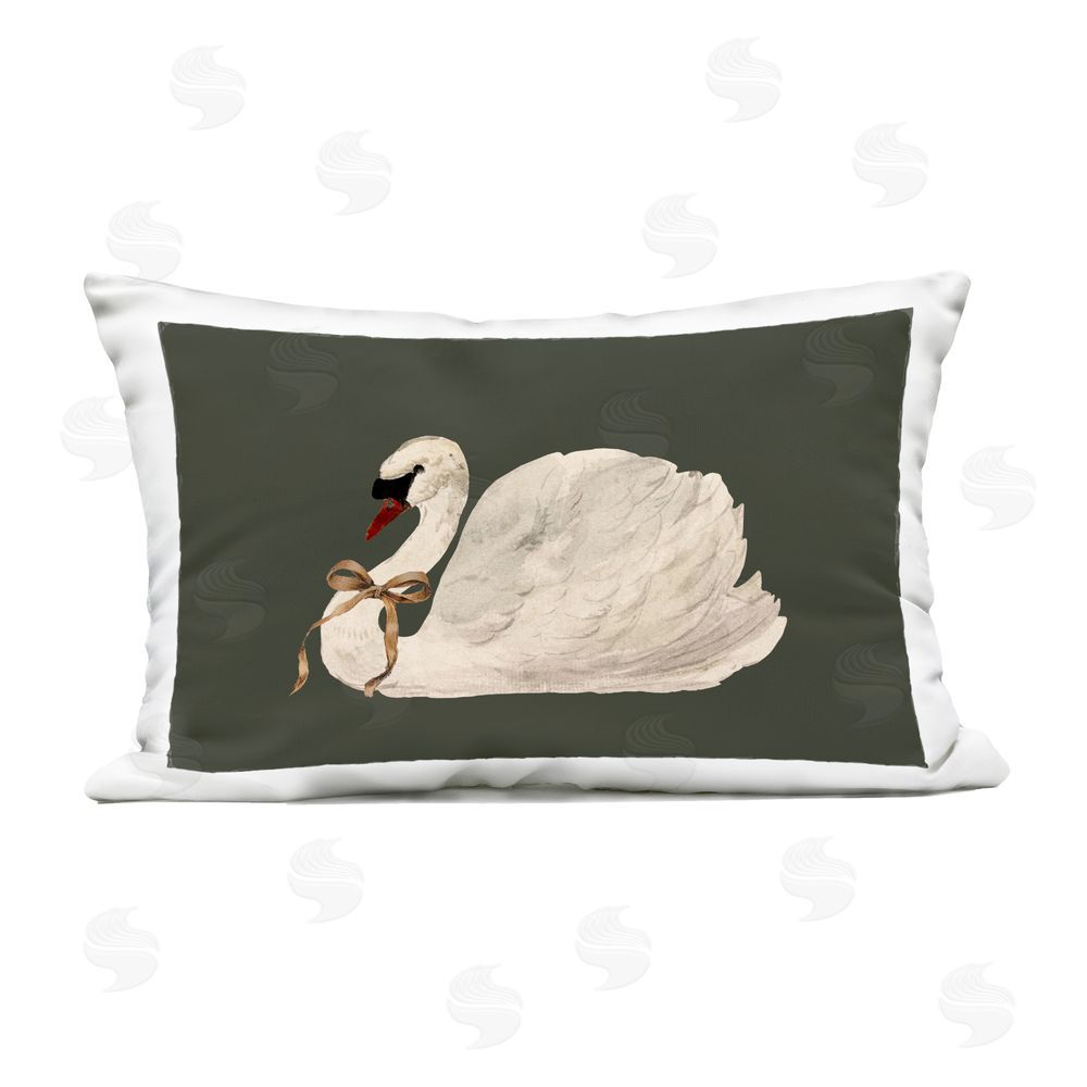 Lettered and Lined Holiday Swan with Ribbon Outdoor Quick-Dry Polyester Printed Throw Pillow