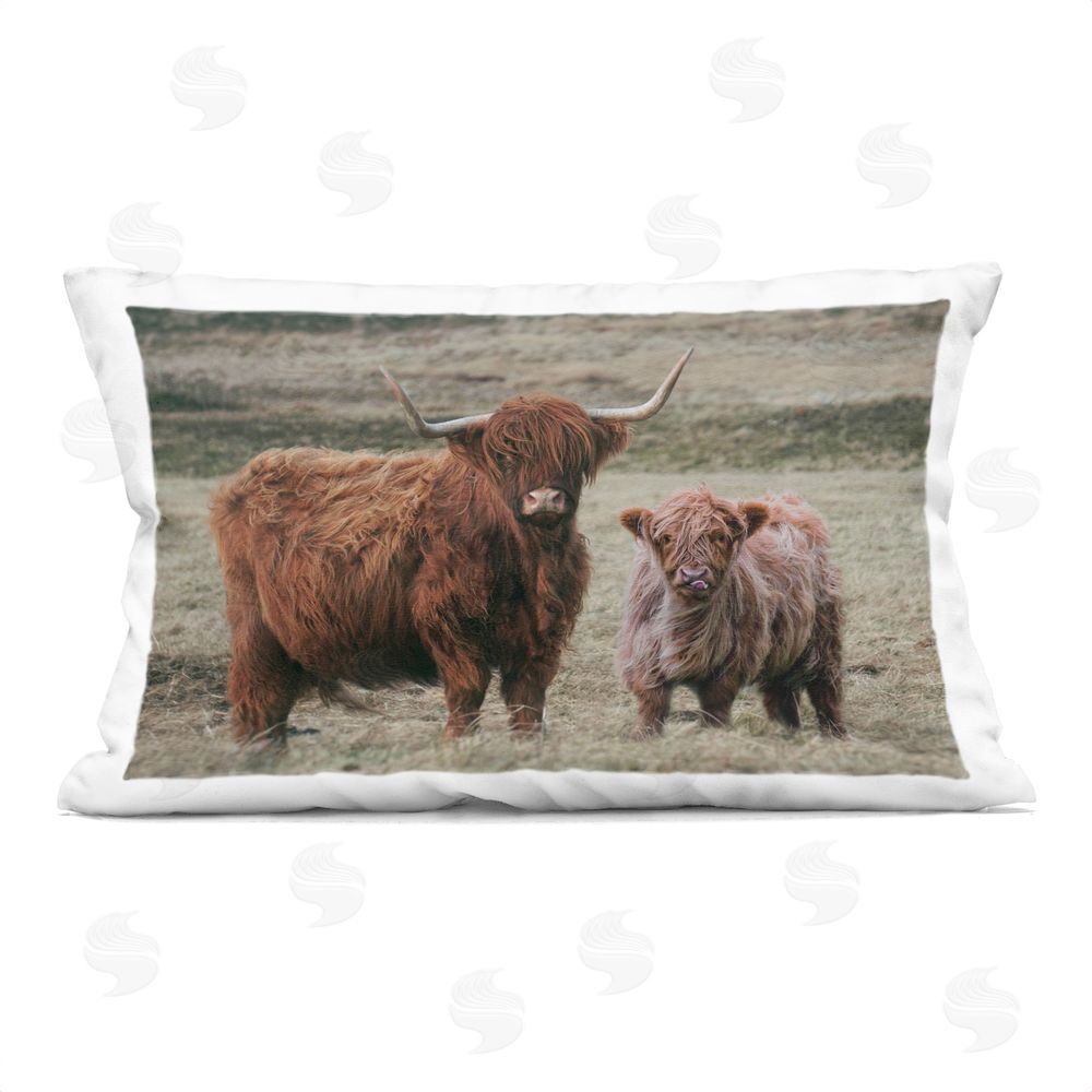 Lettered and Lined Mom & Baby Cow Rectugular Printed Throw Pillow