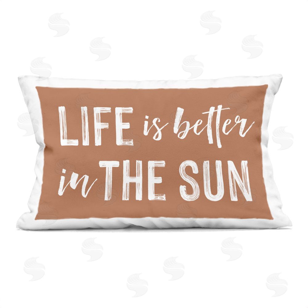 Lettered and Lined Life Better In Sun Brown Rectugular Printed Throw Pillow